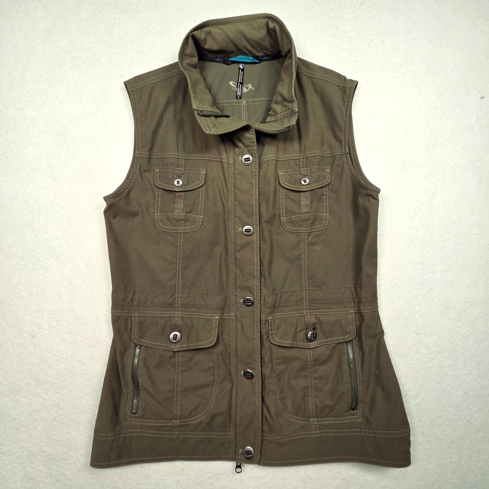 Kuhl Vest‎ Womens Large Green Utility Cargo Pockets Full Zip Gorpcore Hiking